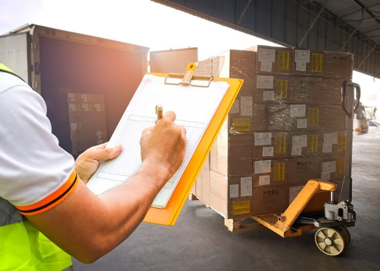 Customs Clearance imgi 25 warehouse worker holding clipboard is ckecking load package boxes delivery shipment boxes 36860 1147
